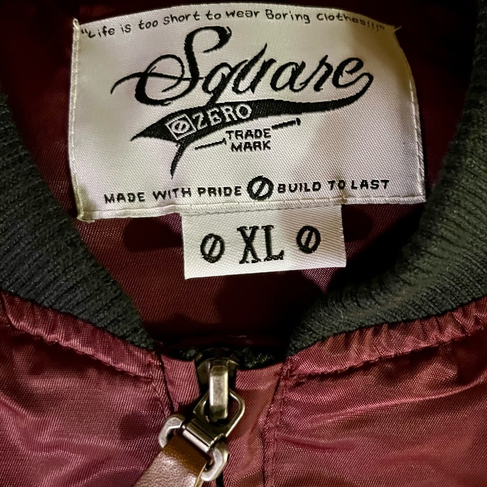 Square Zero XL Bomber Jacket Burgundy Olive 1941 Eagle Patch - Picture 2 of 13